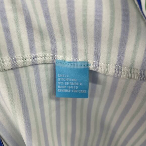 J. McLaughlin Catalina Cloth Green Blue Striped Shift Dress Womens Medium - Picture 6 of 7